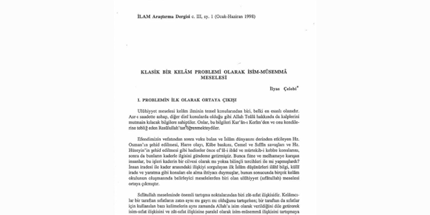 İLYAS ÇELEBİ- KLASİK BİR KELAM PROBLEMİ
